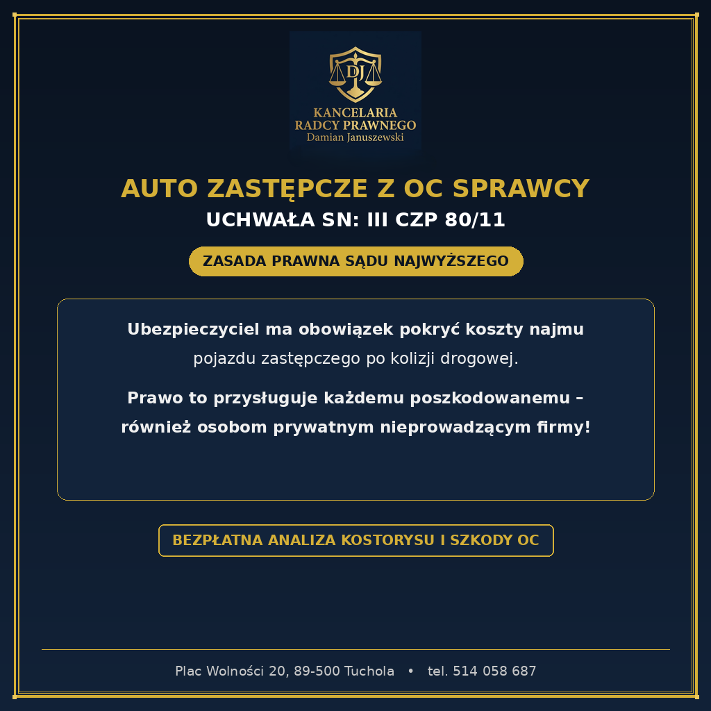 Read more about the article Najem pojazdu zastępczego z OC sprawcy: przełomowa Uchwała Sądu Najwyższego (III CZP 80/11)